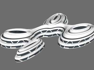 Modern Abstract 3D Sculpture With White Black Interconnected Circular Rings And Flowing Curves 3d model