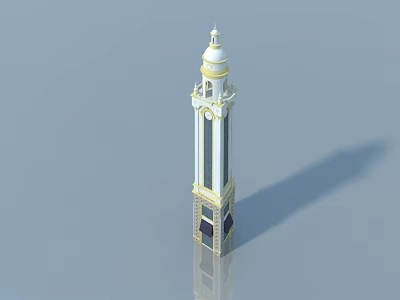 White And Gold Tower Structure With Side Hung Door And Clock Design Elements 3d model