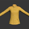 Stylish Yellow Quilted Leather Jacket With Stand Collar And Pockets 3d model
