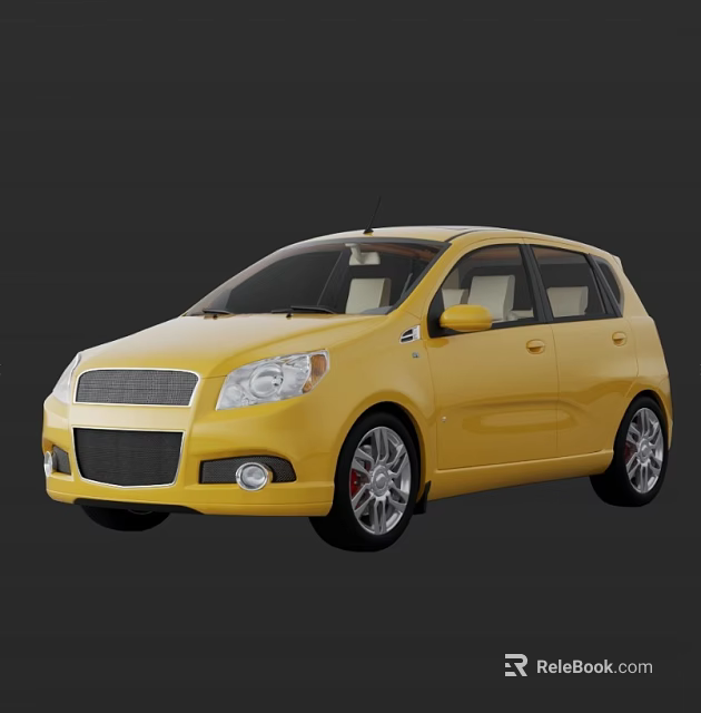 Yellow Compact Hatchback Car With Modern Body Design And Black Wheels 3d model 