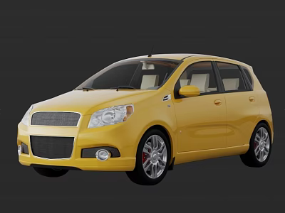 Yellow Compact Hatchback Car With Modern Body Design And Black Wheels 3d model