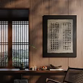 Decorative Ornament Set With Wooden Wall Lattice Screen Tabletop Candles Bowl And Plant