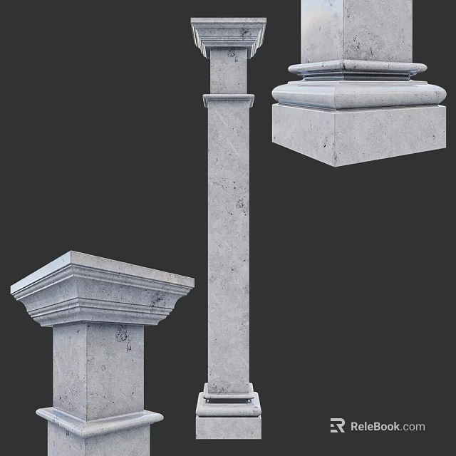 Textured Architectural Stone Columns Featuring Base Shaft And Capital Details 3d model 