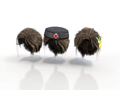 Fashionable Wigs as Daily Life Products with Decorative Hats and Accessories 3d model