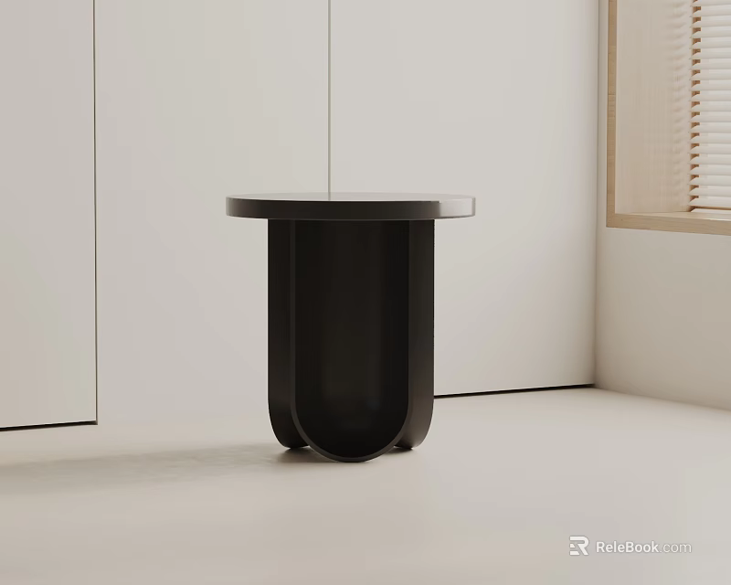 Minimalist Black Side Table With Round Top And Unique Curved Base In White Interior 3d model 