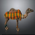 Decorated Camel With Colorful Orange And Green Striped Blanket Green Headband And Leg Decorations