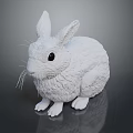 White Rabbit Sculpture With Textured Fur Long Ears Whiskers And Black Eyes On Smooth Surface