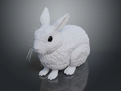 White Rabbit Sculpture With Textured Fur Long Ears Whiskers And Black Eyes On Smooth Surface 3d model