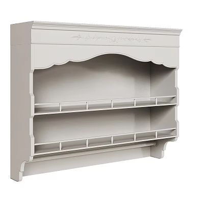 Classic White Decorative Cabinet With Ornate Top Carving And Multiple Storage Shelves 3d model