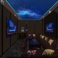 Modern KTV Interior With Starry Ceiling Multiple Screens Sofas And Coffee Tables 3d model