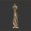 Golden Female Character Statue With Flowers Leaves And Flowing Dress Decorative Elements