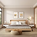 Scandinavian Bedroom With Wooden Bed Frame Wall Art Nightstands Large Windows And Natural Light
