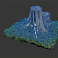 Lush Green Plant Scene Featuring Tree Stump Moss Covered Grass And Small Mushrooms