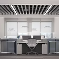 Modern Public Office Space With Open Cubicles Numbered Signs Green Plants And Ceiling Lighting