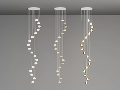 Three Modern Chandeliers With Sleek Hanging Light Fixtures And Spiral Bulb Arrangement 3d model