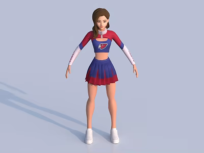 Game or Movie Female Character in Red and Blue Cheerleader Outfit with White Shoes 3d model