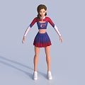 Game or Movie Female Character in Red and Blue Cheerleader Outfit with White Shoes