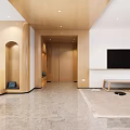 Bright Natural Wood Tone Living Room Interior With Soft Sofa And Large Wall Mounted TV