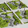 Traditional Japanese Zen Garden Design With Square Sections Green Lawns Stone Pathways And Lanterns
