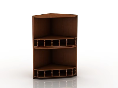 Brown Wooden Corner Cabinet With Multiple Shelves And Classic Structure 3d model