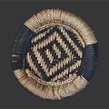 Handcrafted Woven Stool With Blue And Beige Patterned Top In Cylindrical Shape
