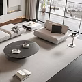 Minimalist Light Colored Sofa and Coffee Table Set in Modern Living Room with Rug
