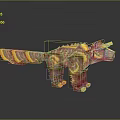 3D Fantasy Creature Model with Spiked Back and Red Yellow Scales Design