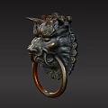 Brass Dragon Head Door Knocker With Coiled Ring And Intricate Traditional Design