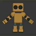 Yellow Block Shaped Robot Creature With Black Large Eyes And Green Joints