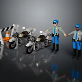 Two Police Officers Standing With Motorcycles Road Barriers And Traffic Cones