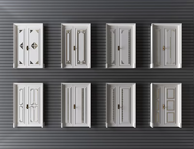 Stylish White Double Doors With Golden Accents Various Design Styles 3d model