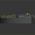 Traditional Village Architectural Model with Thatched Roof Houses Brick Buildings Enclosed Courtyard and Green Areas