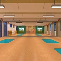 Spacious Fitness Studio With Blue Yoga Mats Bright Lighting And Workout Space