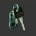 Shiny Metal Key With Black Tag And Chain On Dark Surface