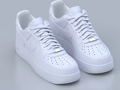 White Low Top Sneakers With Lace Up Closure Breathable Perforated Upper And Clean Design 3d model