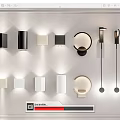 Modern Wall Lamps Various Designs Black White Beige Colors Round Square Shapes On White Wall
