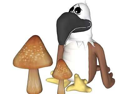 Bird Stuffed Toy With Brown Mushrooms And White Spots Design 3d model