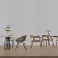 Light Colored Chairs And White Table Set With Vertical Striped Decor Wooden Flooring And Plants 3d model