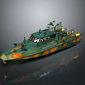 Modern Military Patrol Boat With Green And Orange Camouflage Paint And Radar Antenna Systems