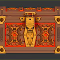 Ornate Red And Gold Treasure Chest With Carved Decorations And Metal Lock