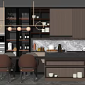 Elegant Modern Restaurant Kitchen Interior With Marble Island Cabinets And LED Lighting