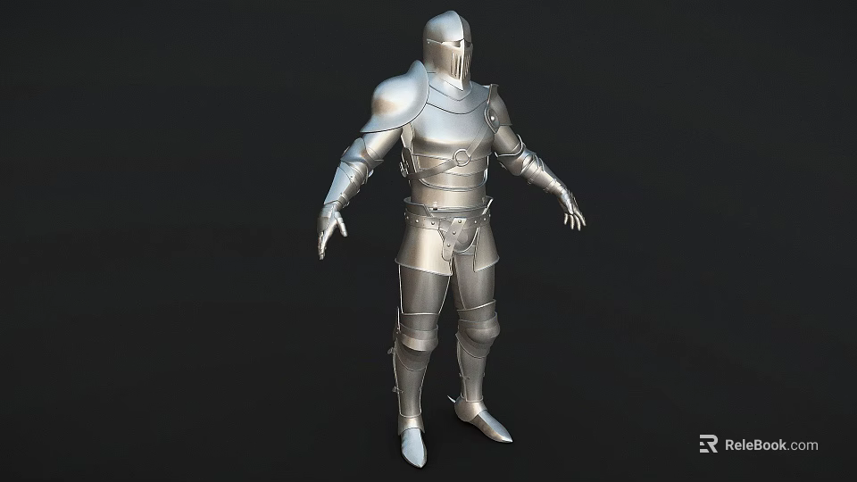 Man Wearing Silver Medieval Knight Full Body Shiny Metallic Armor Standing Position 3d model 