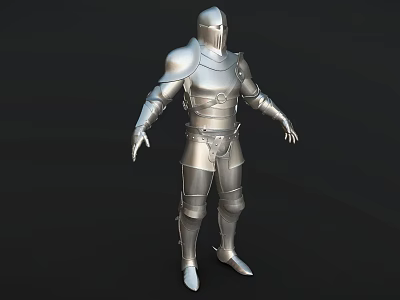 Man Wearing Silver Medieval Knight Full Body Shiny Metallic Armor Standing Position 3d model
