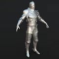 Man Wearing Silver Medieval Knight Full Body Shiny Metallic Armor Standing Position