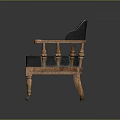 Traditional Single Sofa With Wooden Carved Arms Black Upholstered Cushion And Caster Wheels
