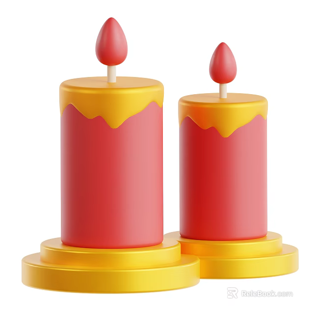 Red Candles With Dripping Yellow Tops And Yellow Bases For Home Decor 3d model 