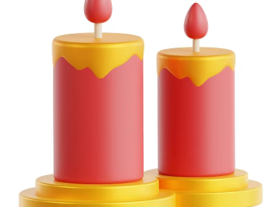 Red Candles With Dripping Yellow Tops And Yellow Bases For Home Decor 3d model