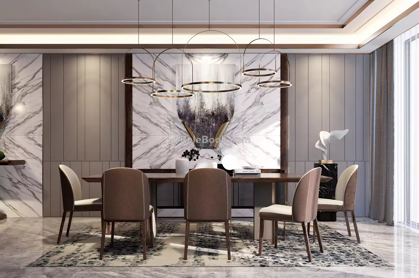 Modern Dining Table and Chair Combination 3d model
