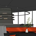 Modern Pantry Interior With Circular Light Strip Multi Tiered Shelves Large Windows And City View
