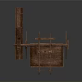 Vintage Industrial Equipment Wooden Mechanical Structure With Wheel And Support Frames